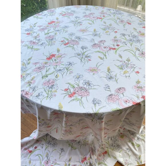 Vintage 1970s top sheet, pastel floral flat bedsheet, pink flowers, twin size - Picture 3 of 7